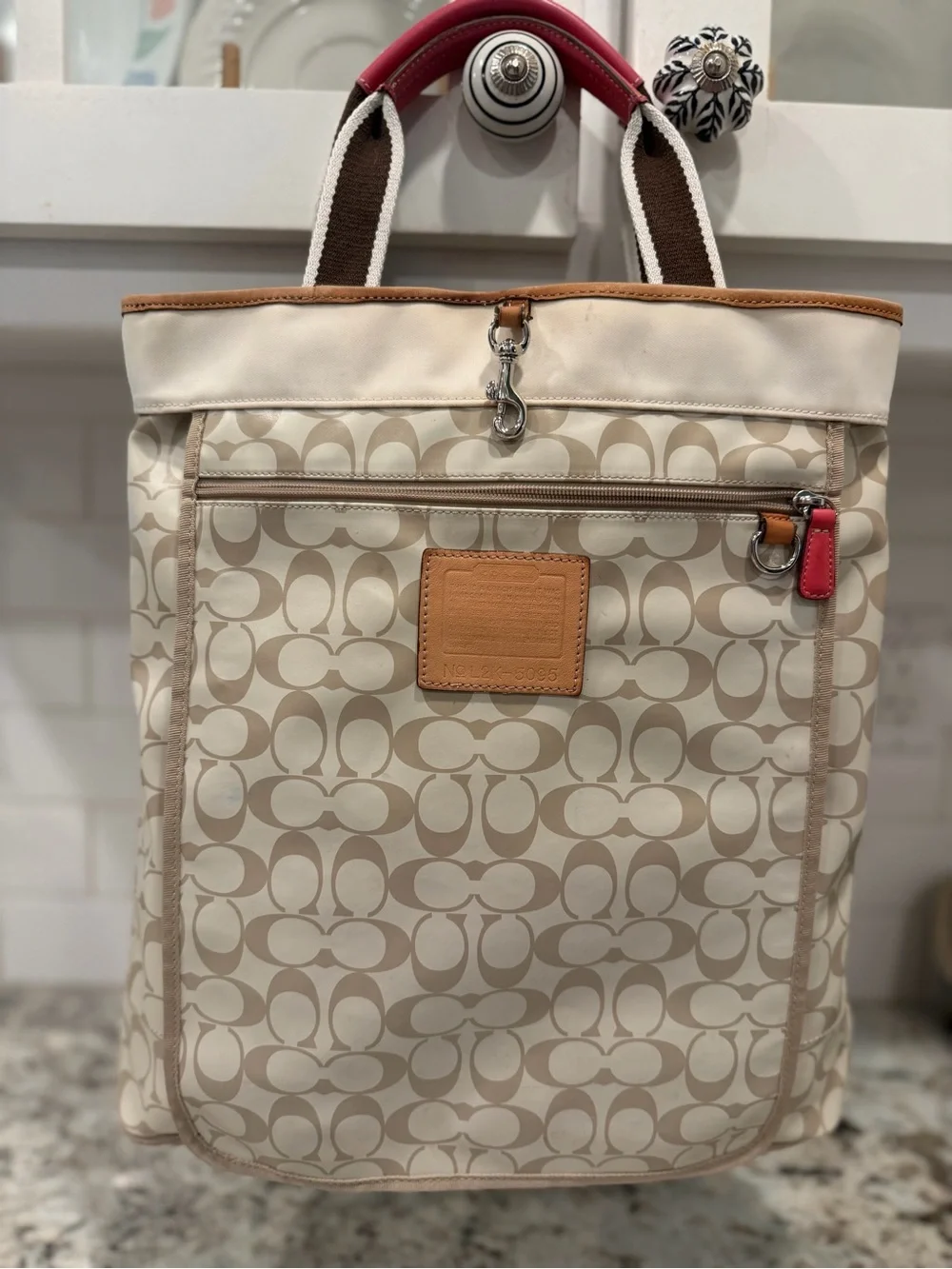 Coach y2k Canvas Backpack in Beige with Tan Trim